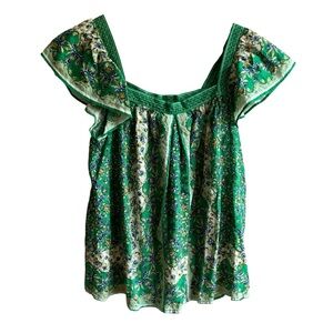 Max Studio Flutter Sleeve Blouse Size XS Paisley Print Cotton Squareneck Boho